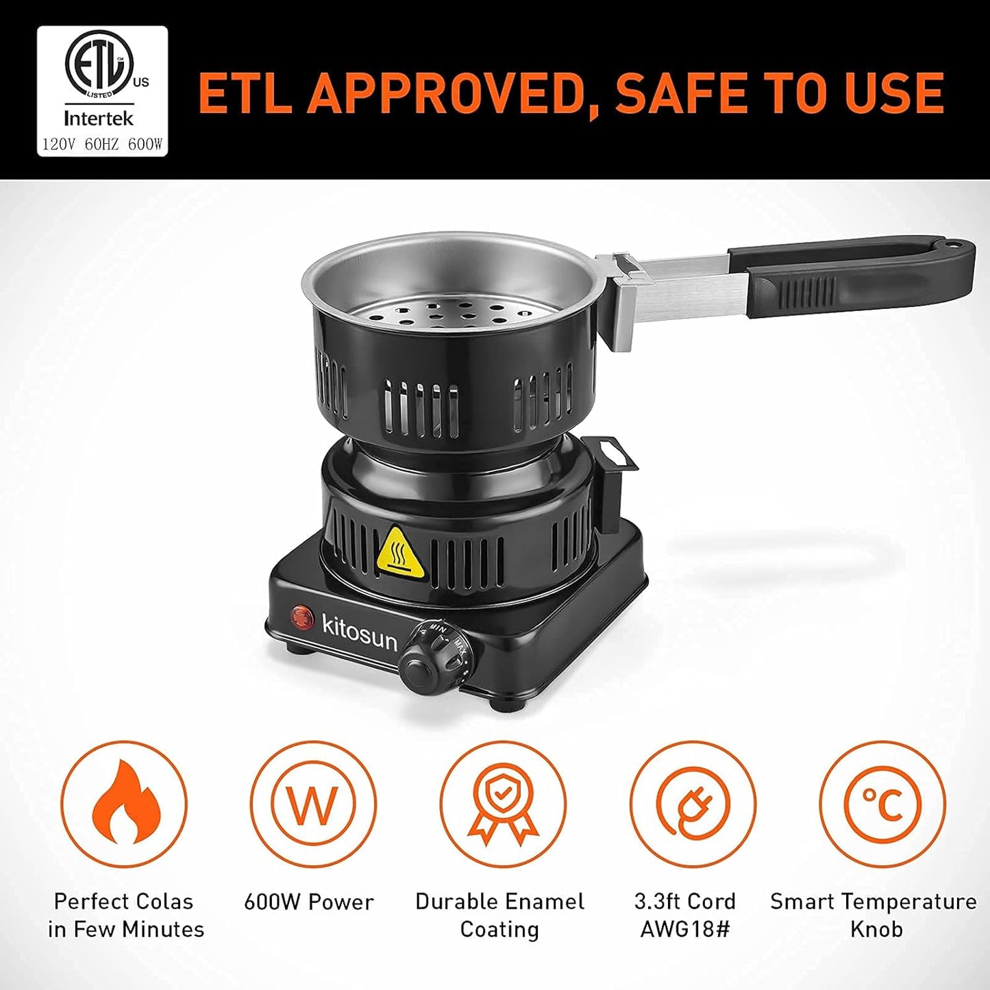 Estufa eléctrica carbón coco 120V 600W parrilla acero inox