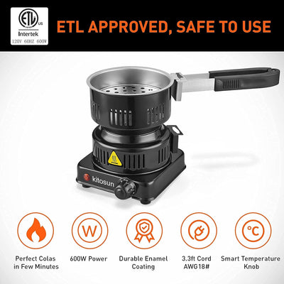 Estufa eléctrica carbón coco 120V 600W parrilla acero inox