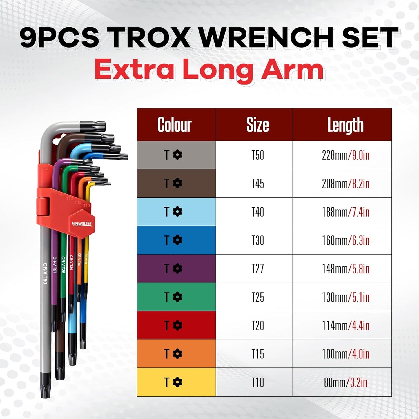Set 9 Llaves Torx Star T10-T50 Acero Cr-V Antideslizantes
