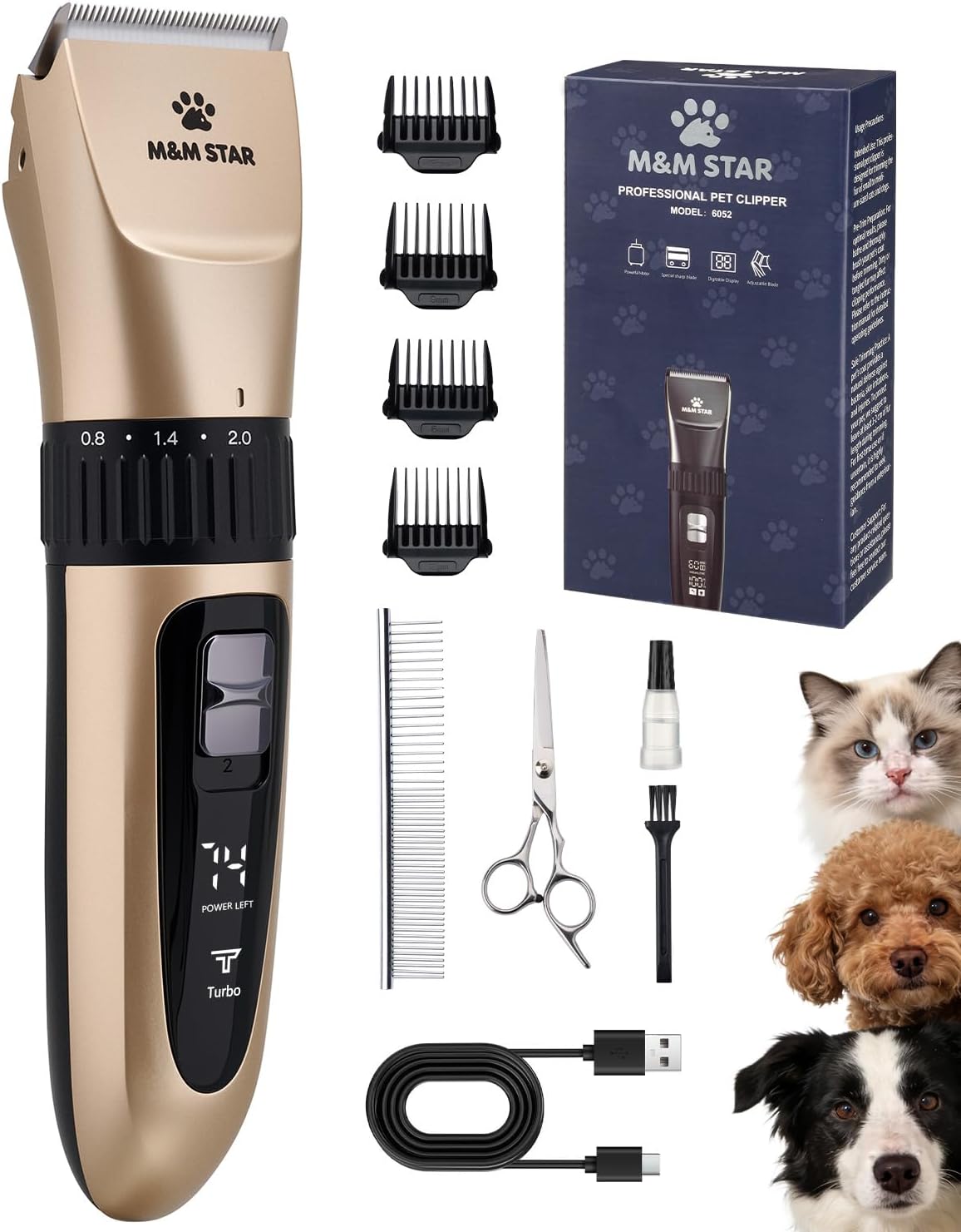 Kit aseo perros cortadora pelo inalámbrica IPX7 recargable