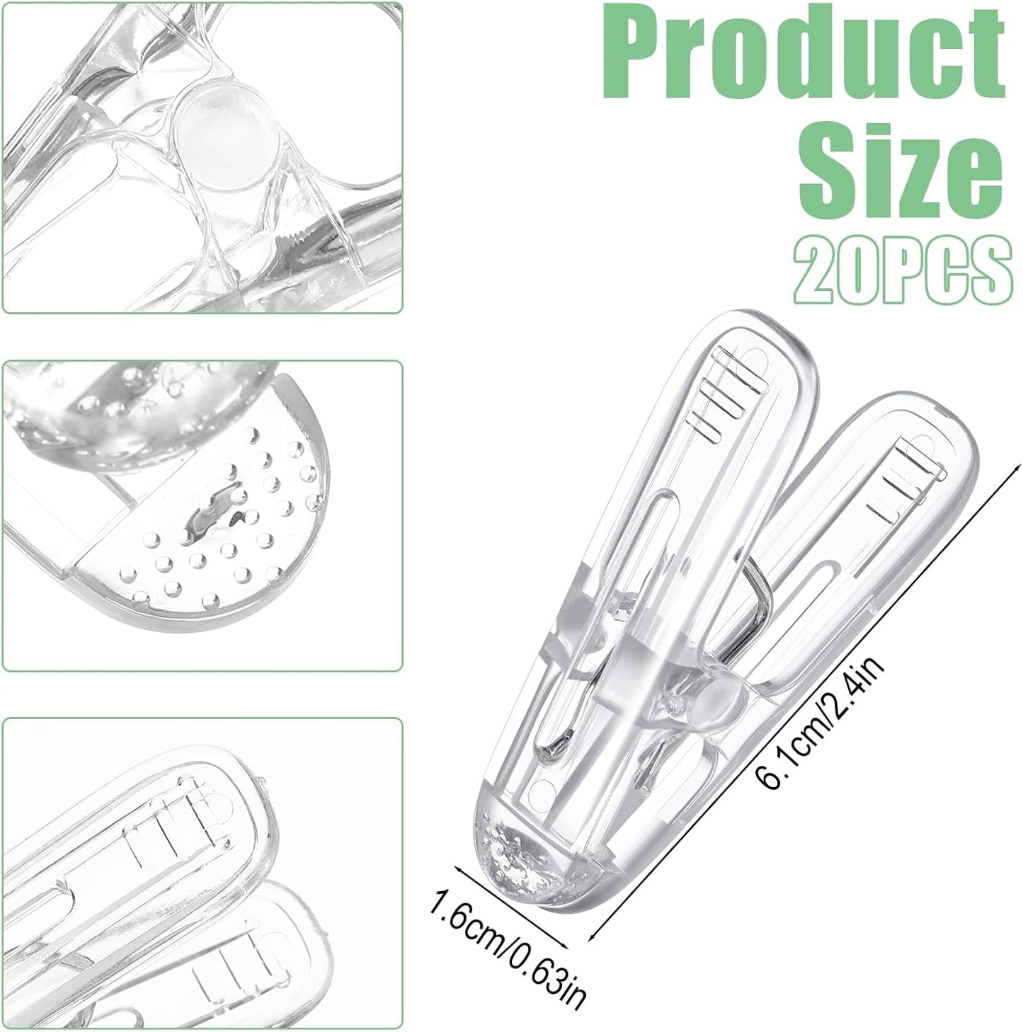 20 Clips Arco Plástico Transparente Antiderrap 2.4pulg