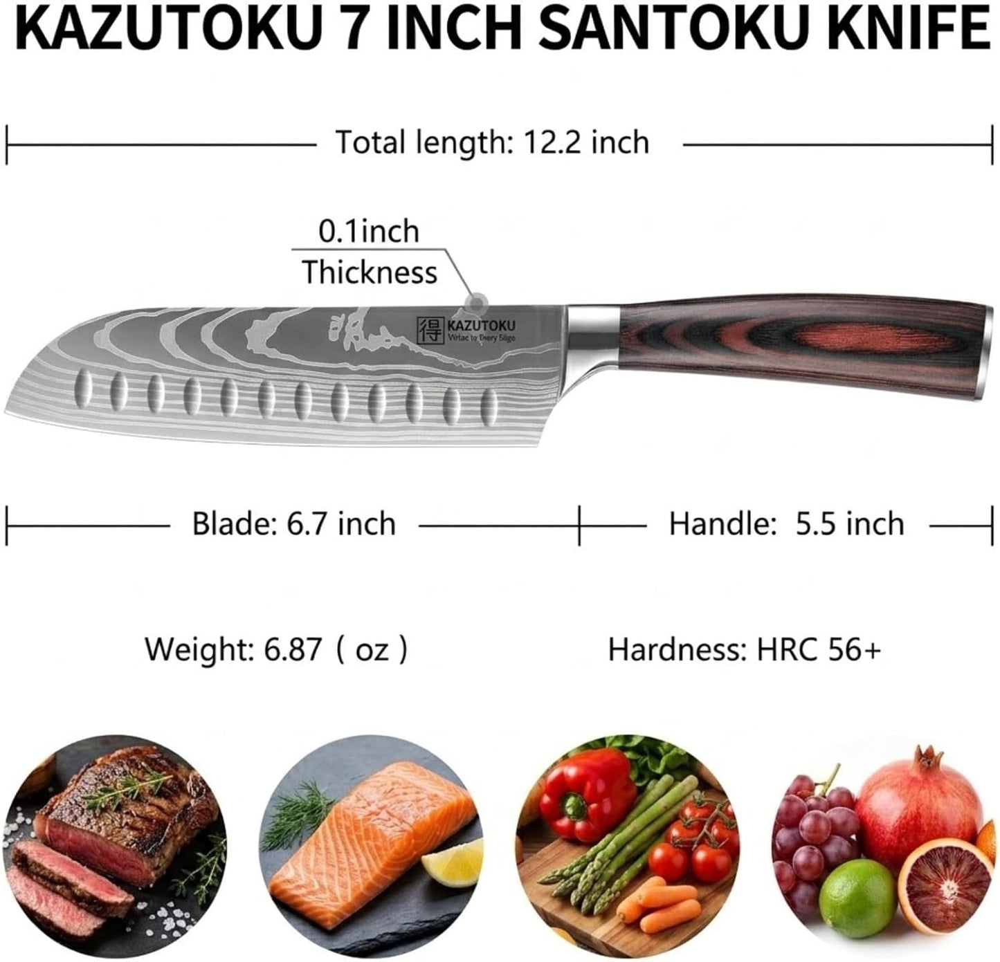 Cuchillo Santoku 7pulg Acero Inox Alto Carbono Mango Ergonómico