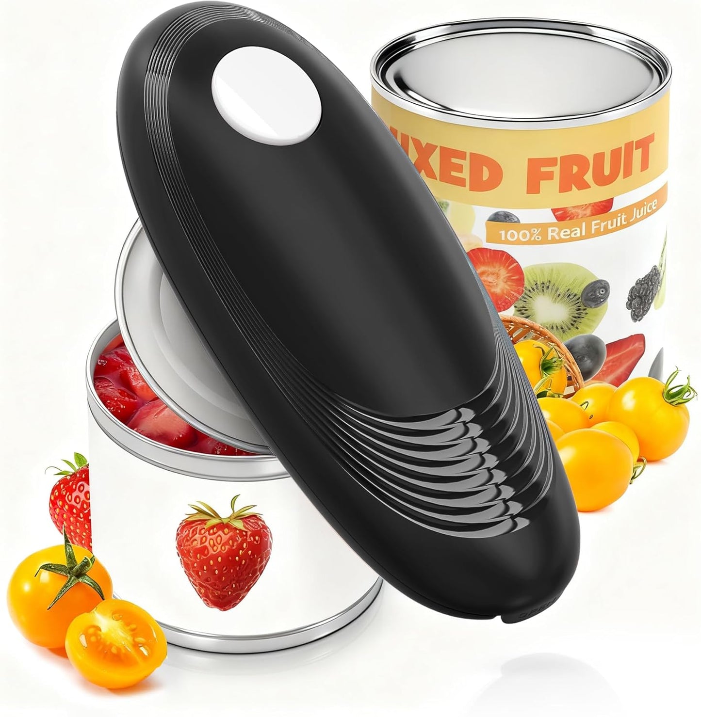 Abrelatas eléctrico automático seguro para alimentos con borde liso negro blanco