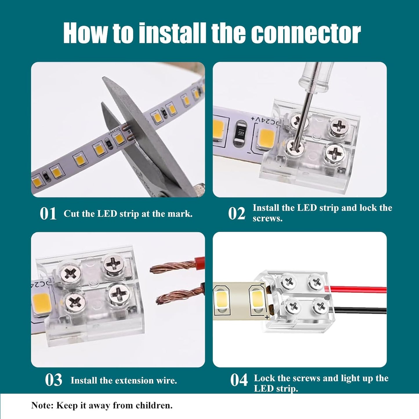 Conectores tira LED 2 pines 0.315pulg sin soldadura