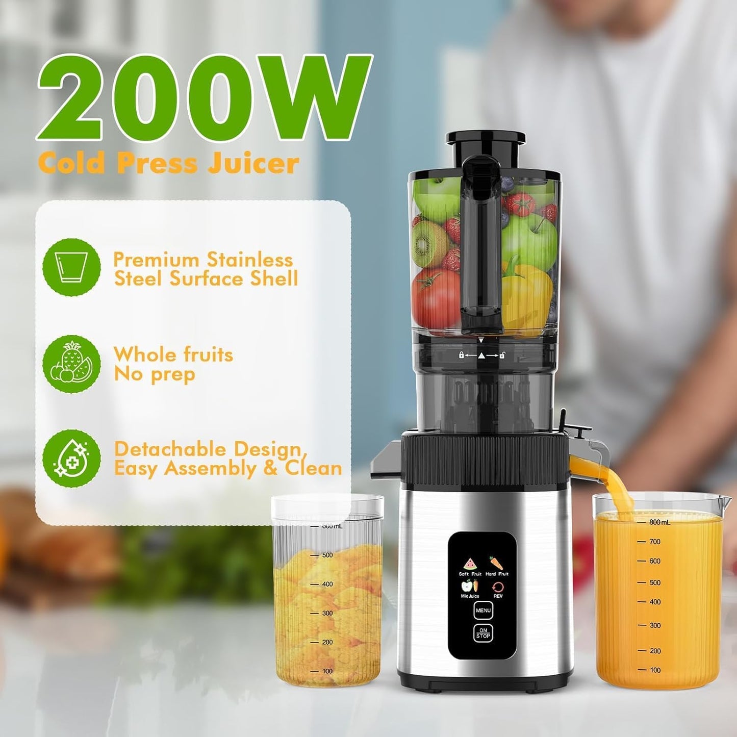 Exprimidor acero inox 300W canal 4.35pulg inverso