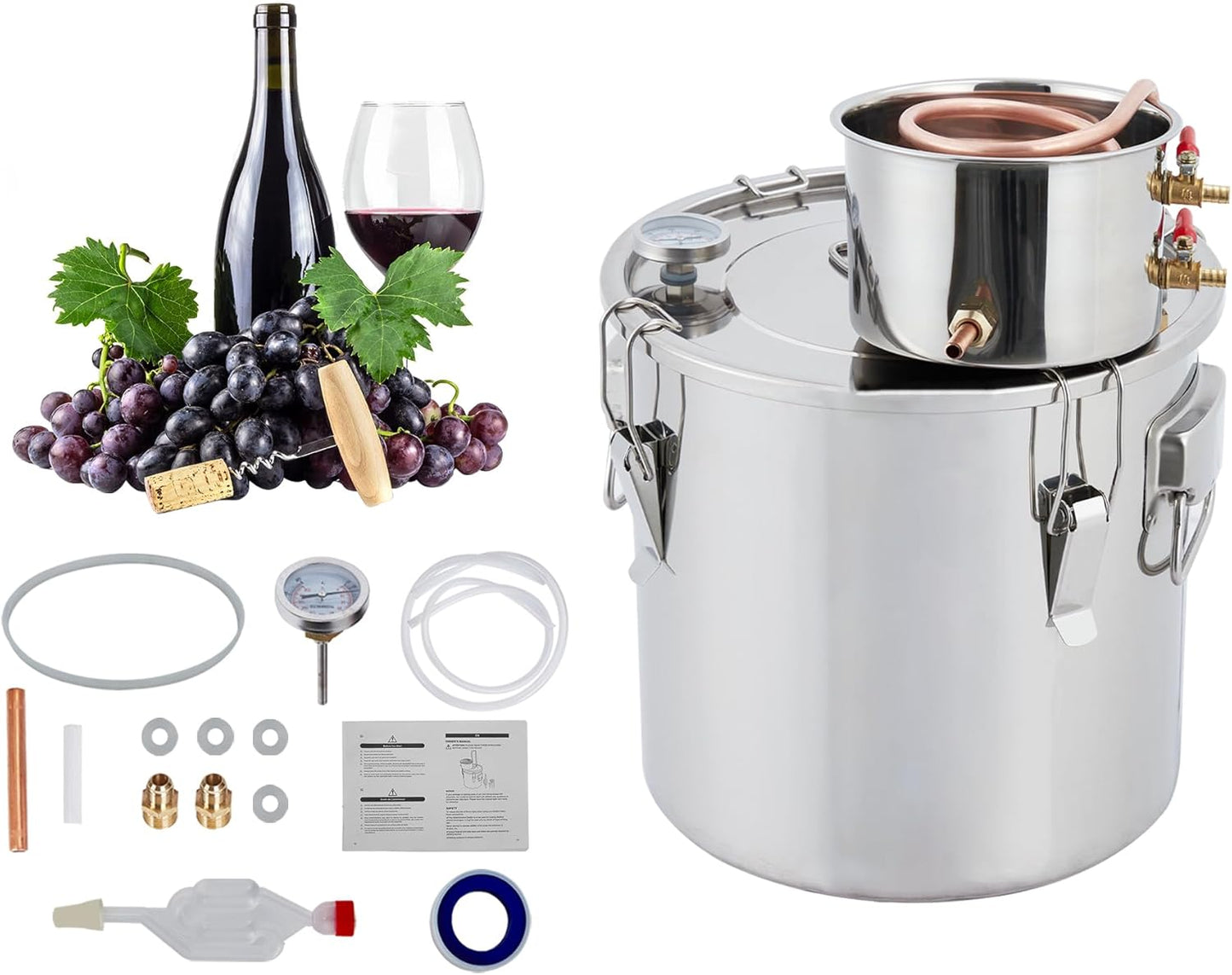 Destilador alcohol acero inox 10gal con enfriador cobre