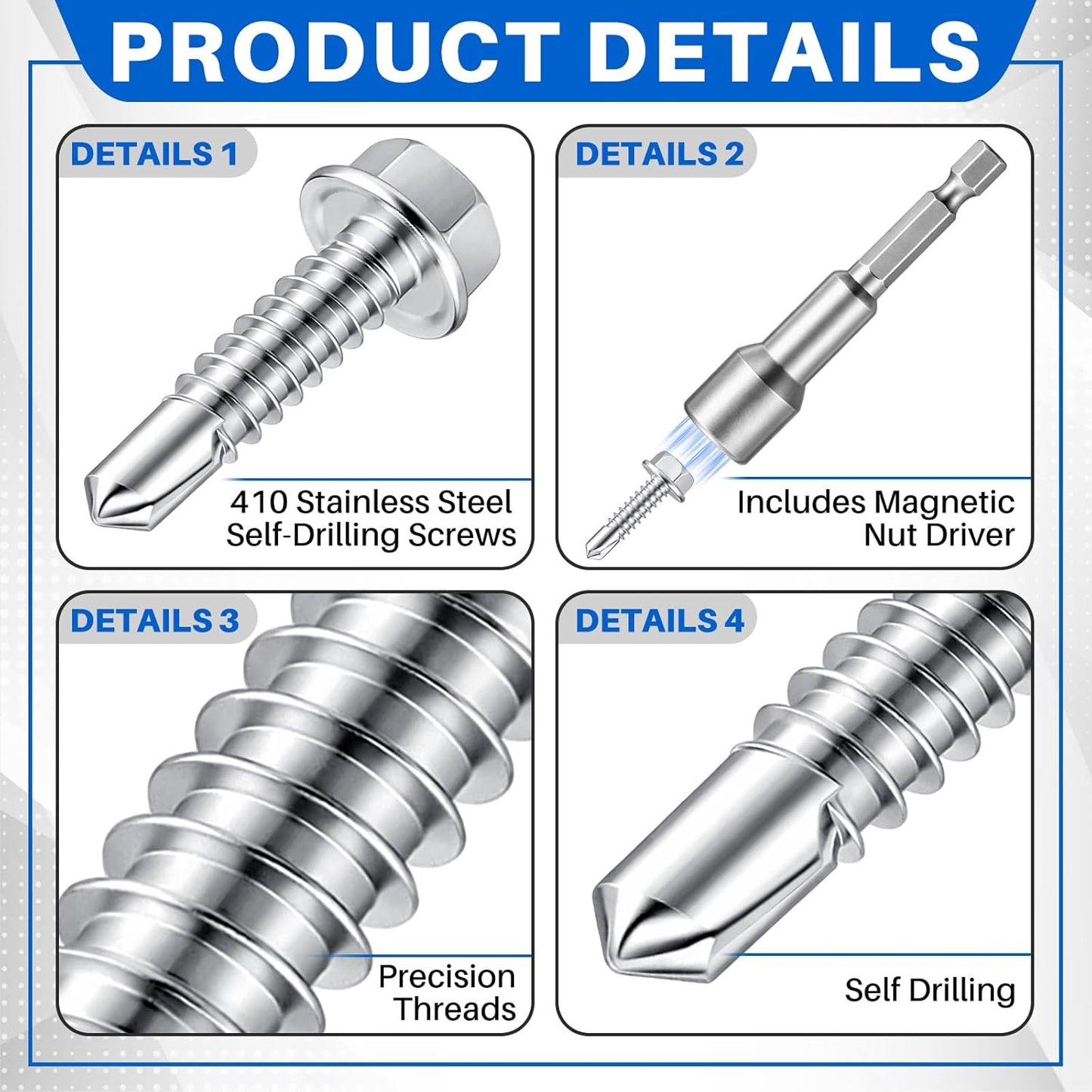 Tornillos auto perforantes acero inox 410 cabeza hex #14x1