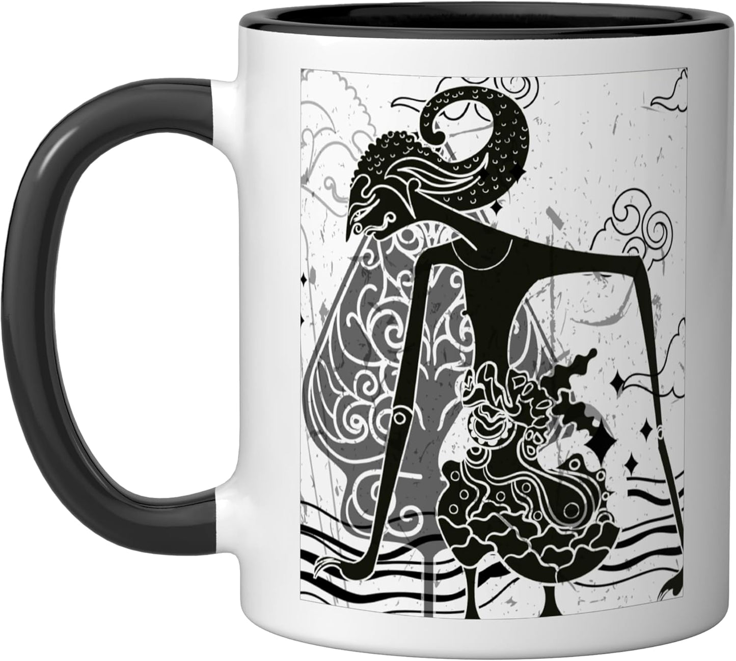 Taza cerámica con diseño de sombras tradicionales indonesias Wayang