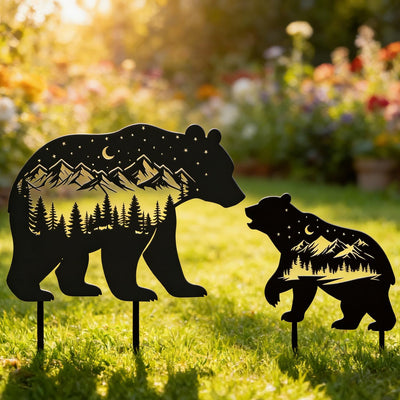 2 Pzas Estatuas Oso Negro Metal para Jardín y Patio