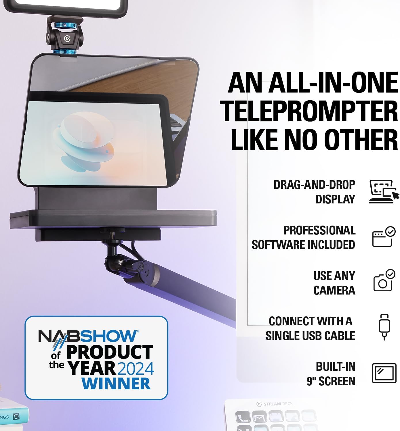 Teleprompter brazo bajo ajustable para DSLR y Mac/PC