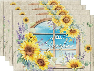 Mantel de verano con girasoles y cielo azul 12x18"