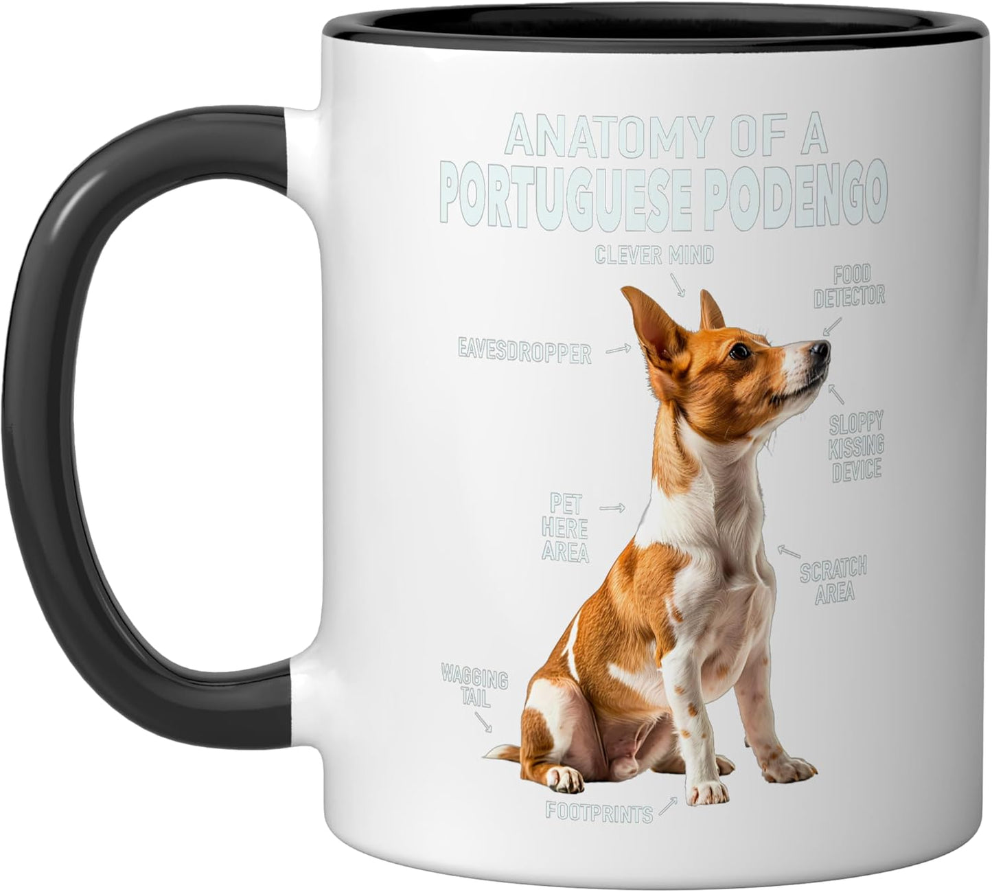 Taza cerámica Anatomy Of A Portuguese Podengo negra/blanca