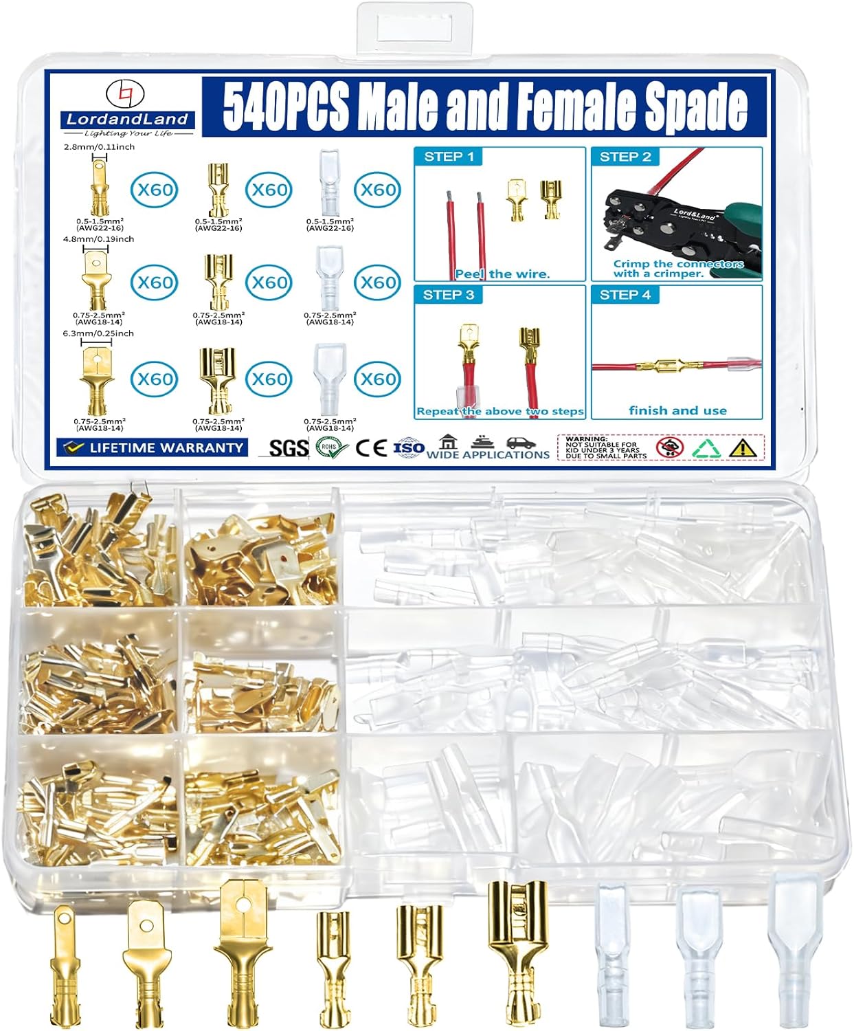 Kit conectores macho hembra 0.110-0.248pulg con manga aislante