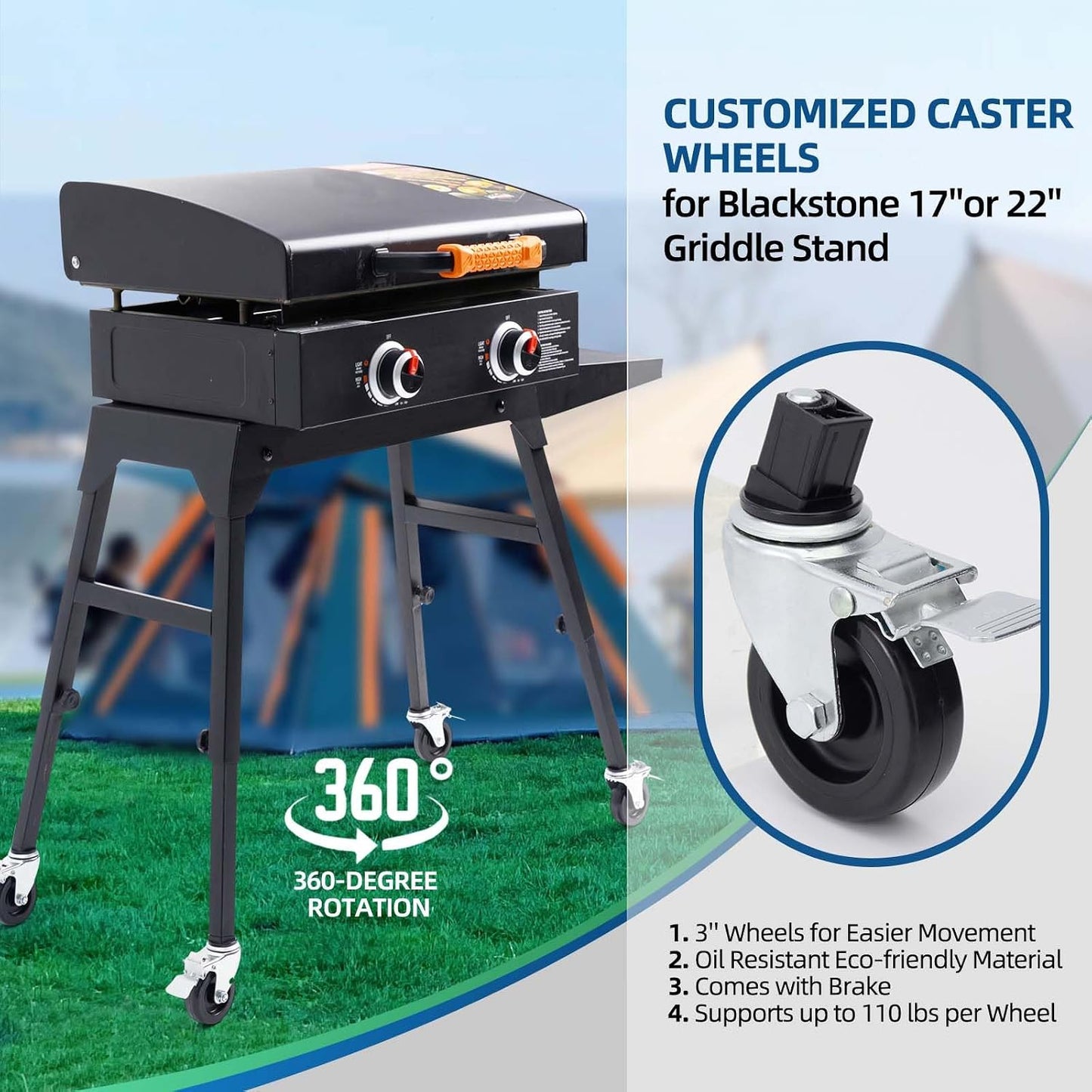 Ruedas carretilla 7.62cm para soporte parrilla Blackstone 22/17