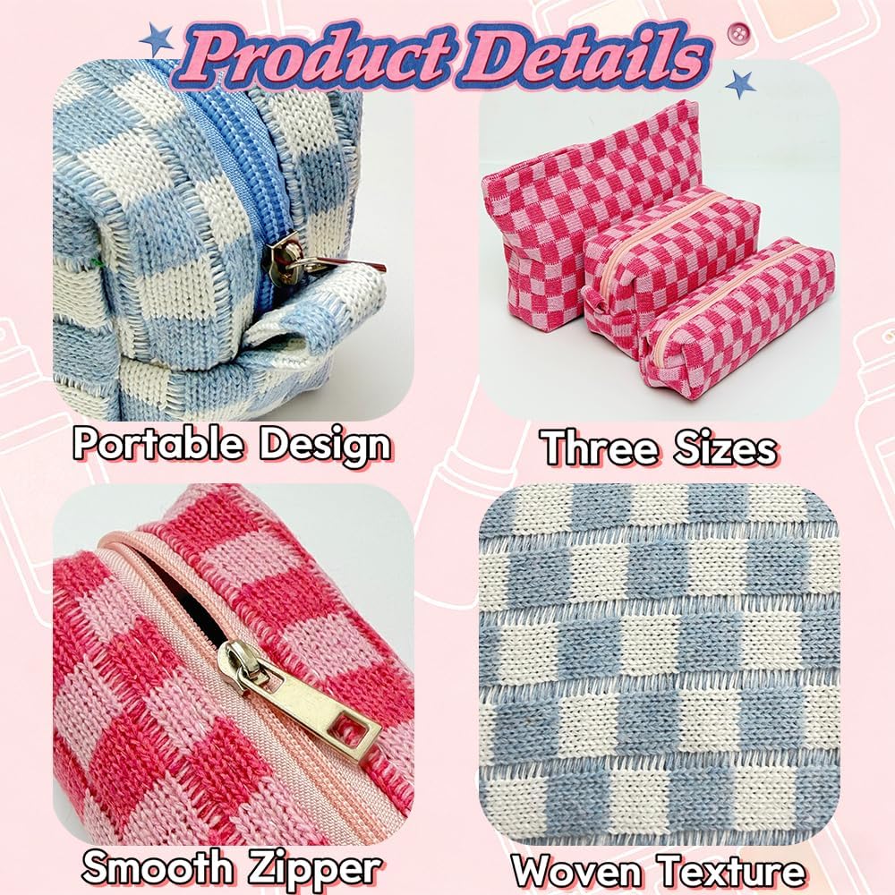 Set bolsas maquillaje a cuadros con cremallera para viaje