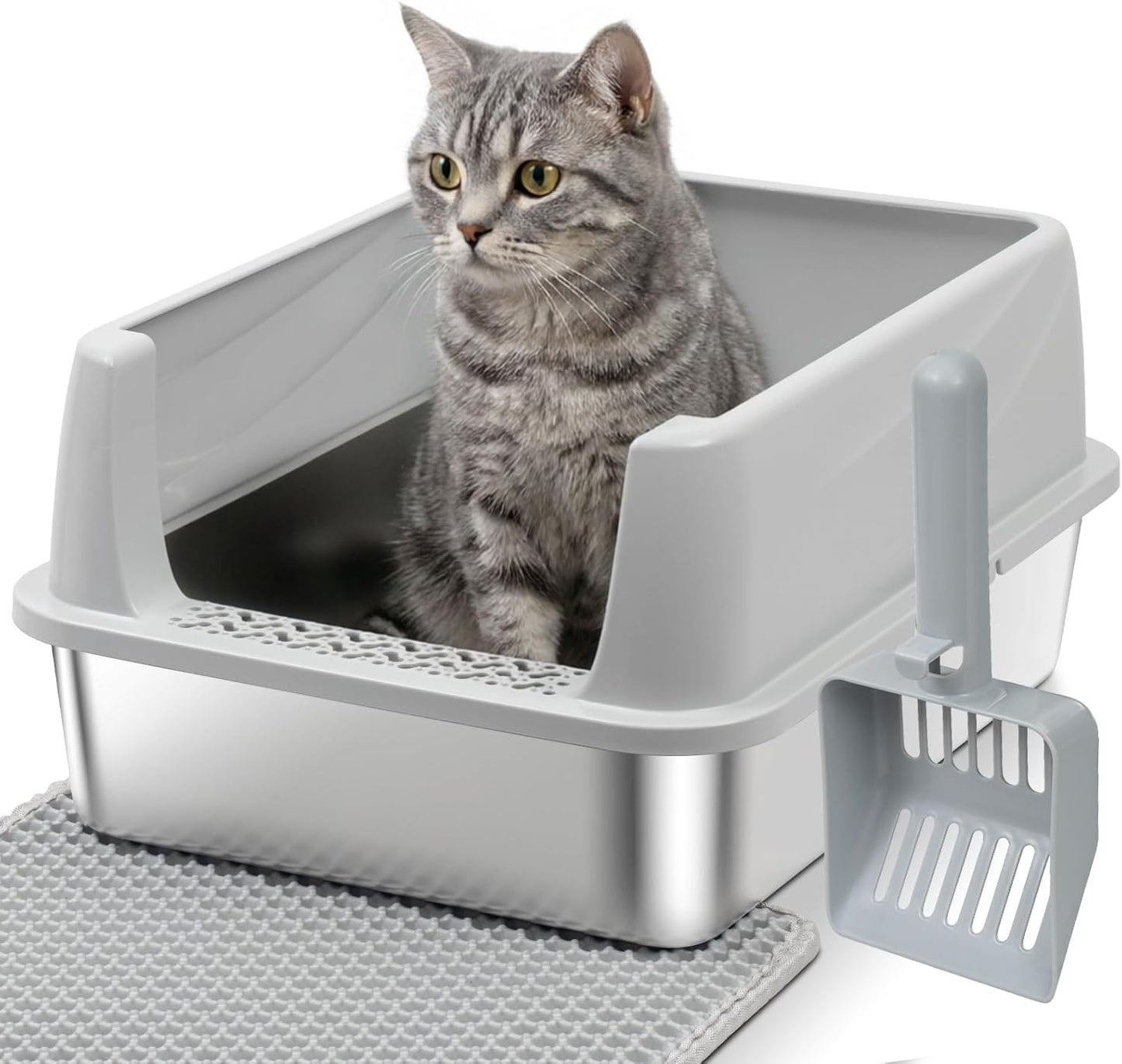 Caja arena acero inox con tapa pala alfombra antiadherente