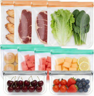 Paquete de 10 bolsas reutilizables para alimentos congelados y lavavajillas