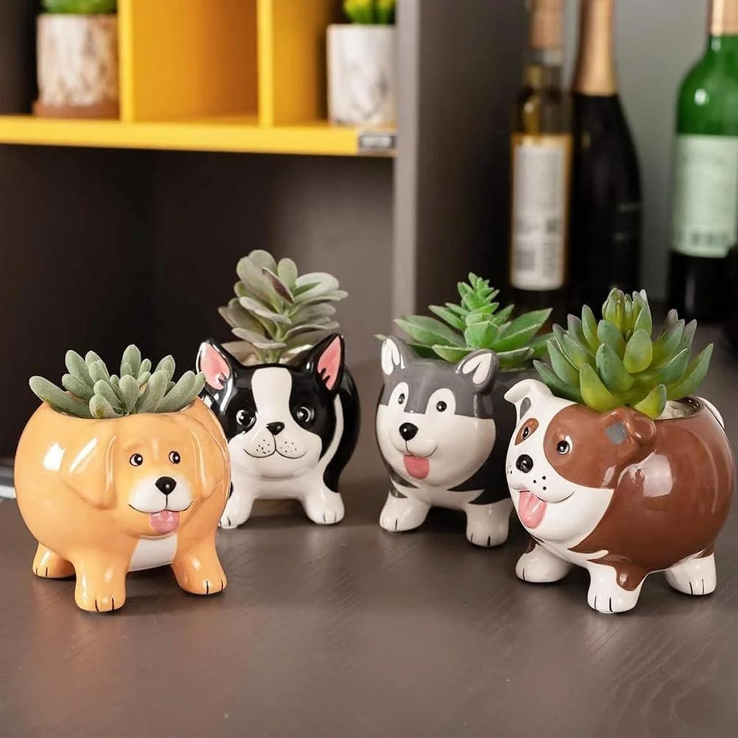 Macetas cerámica hecha a mano en forma de perrito set 4