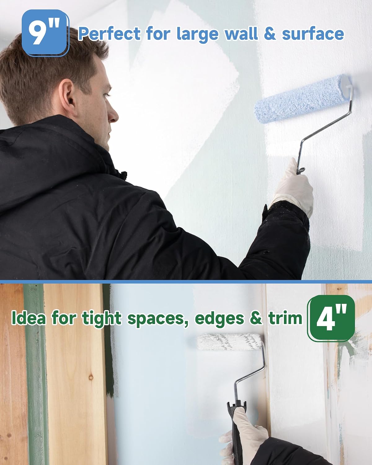 Kit rodillos pintura 9pulg 20pzas pinceles microfibra 4y9pulg