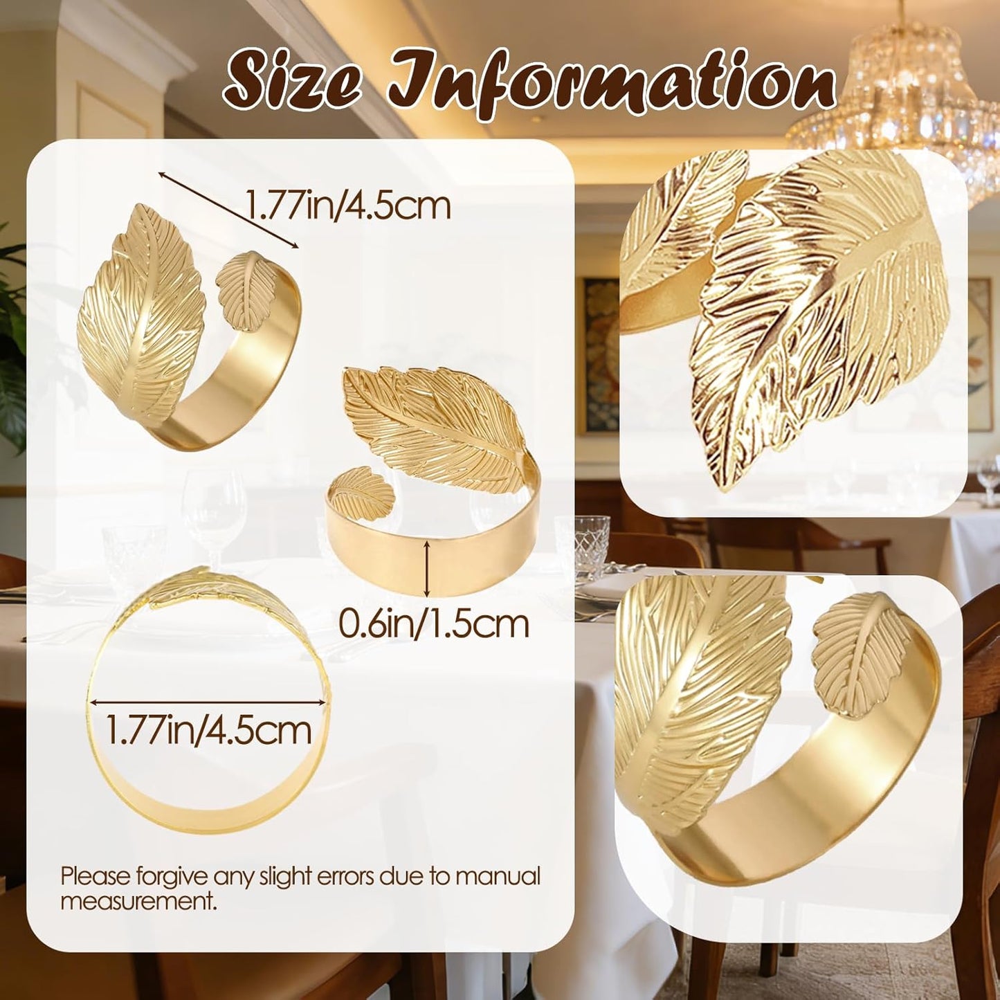 Juego de 12 servilleteros dorados elegantes para fiestas y bodas