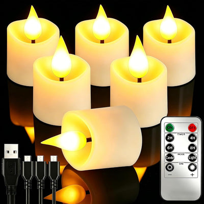 6 Velas Té LED Recargables 1.5x2.2pulg Control Remoto