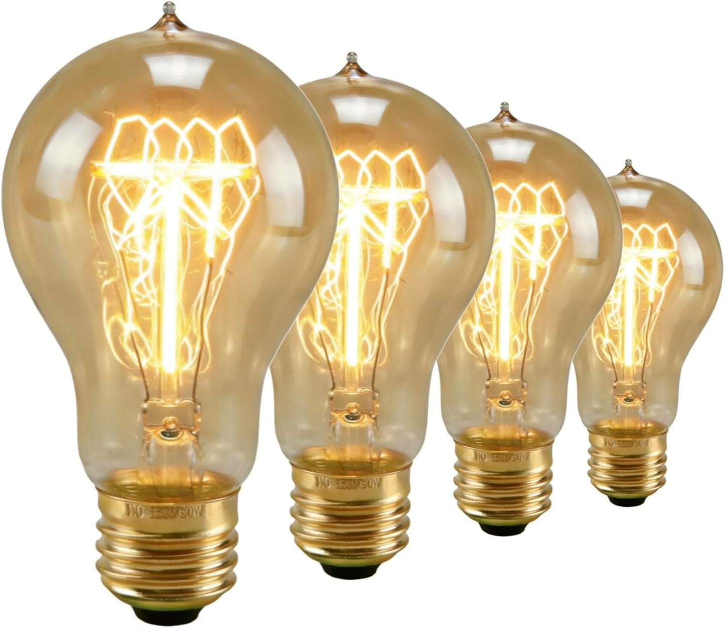 Set 4 Bombillas Edison A19 E26 Regulables 75W Cálidas