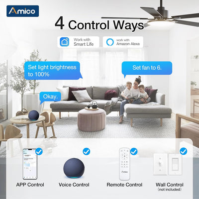 Ventilador techo inteligente 52pulg luces Alexa 6 velocidades