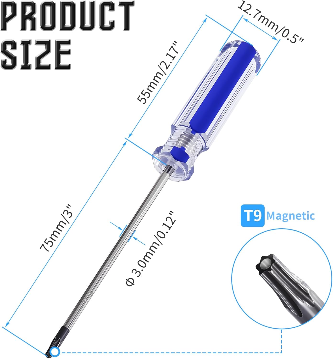 Destornillador magnético Torx T9 eje acero inox antiderrap