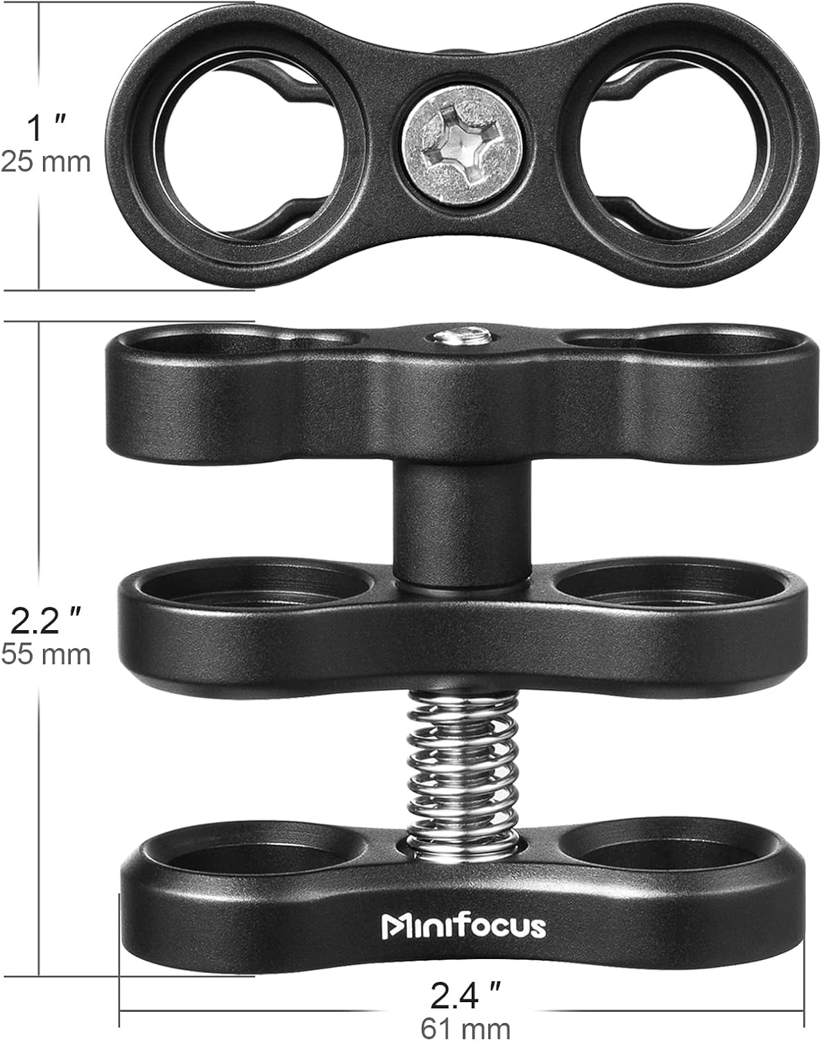 Soporte abrazadera bola aluminio 1pulg para luz buceo cámara
