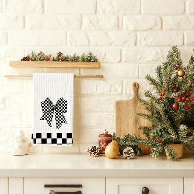 Toallas cocina con lazo cuadros blanco negro 16x24pulg
