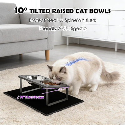 Cuencos elevados para gatos con alfombrilla antivómitos acero inox