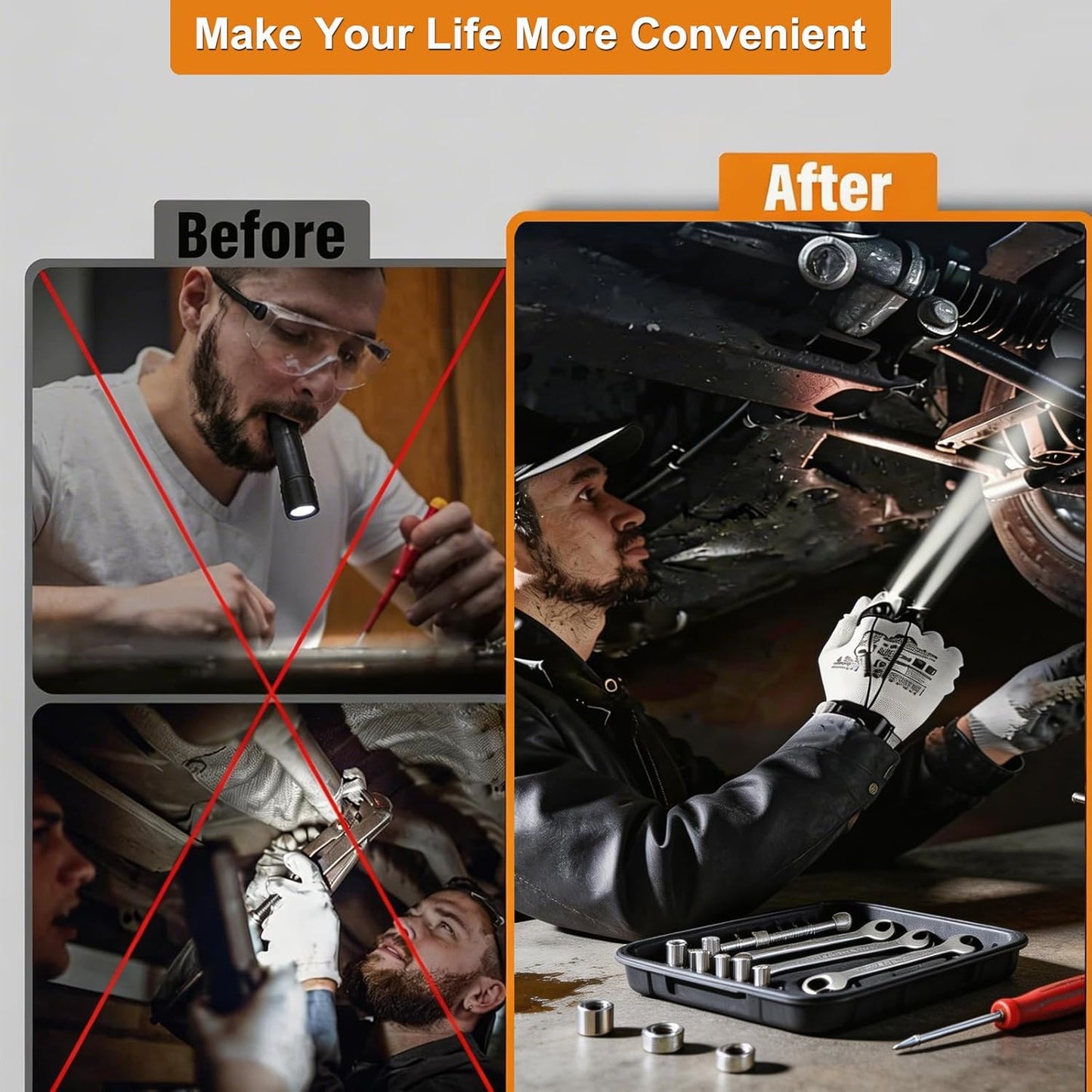 Linterna LED recargable ajustable para reparar camping pesca auto