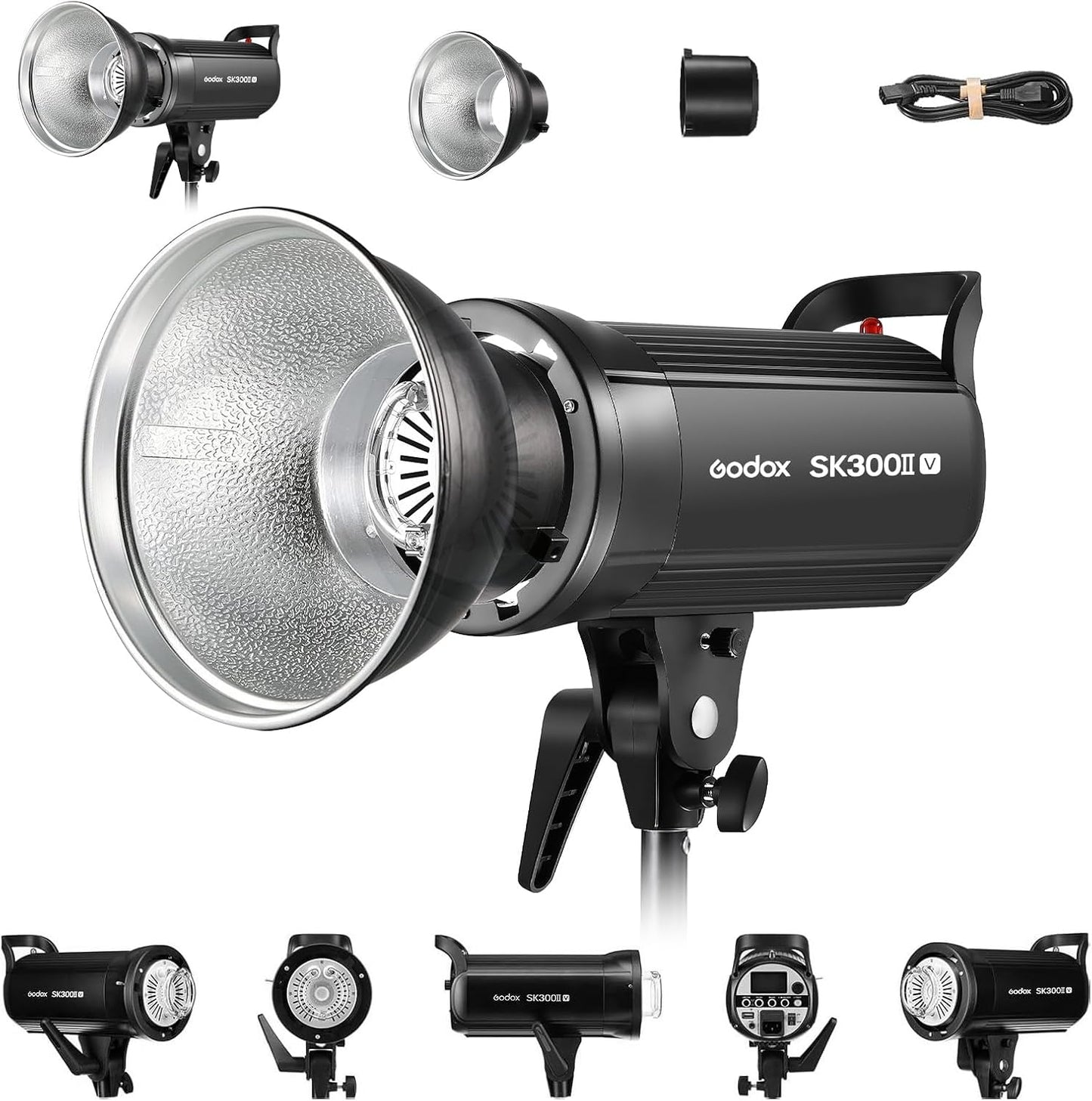 Luz flash estroboscópica 300Ws para estudio con reflector y LED