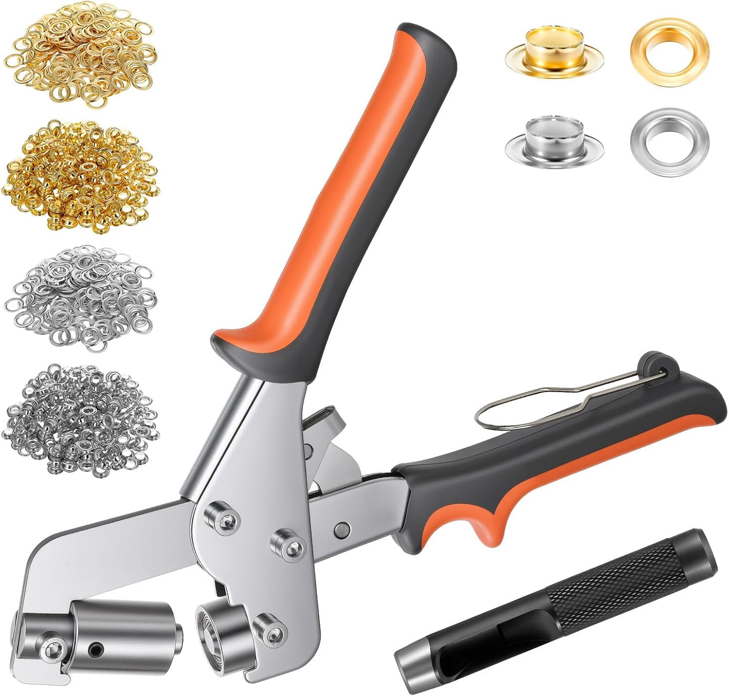 Kit ojales resistentes con alicates 3/8pulg 500 piezas oro y plata