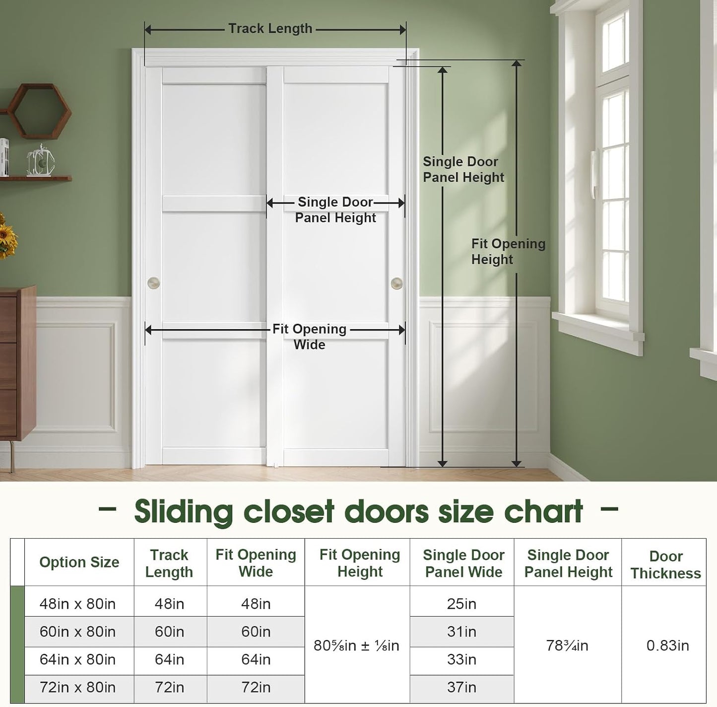 Puerta corredera armario 48x80pulg 3 paneles dormitorio