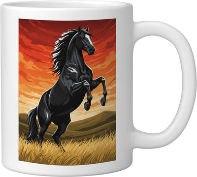 Taza Cerámica Arte Caballo Negro Alba Wy Blanco