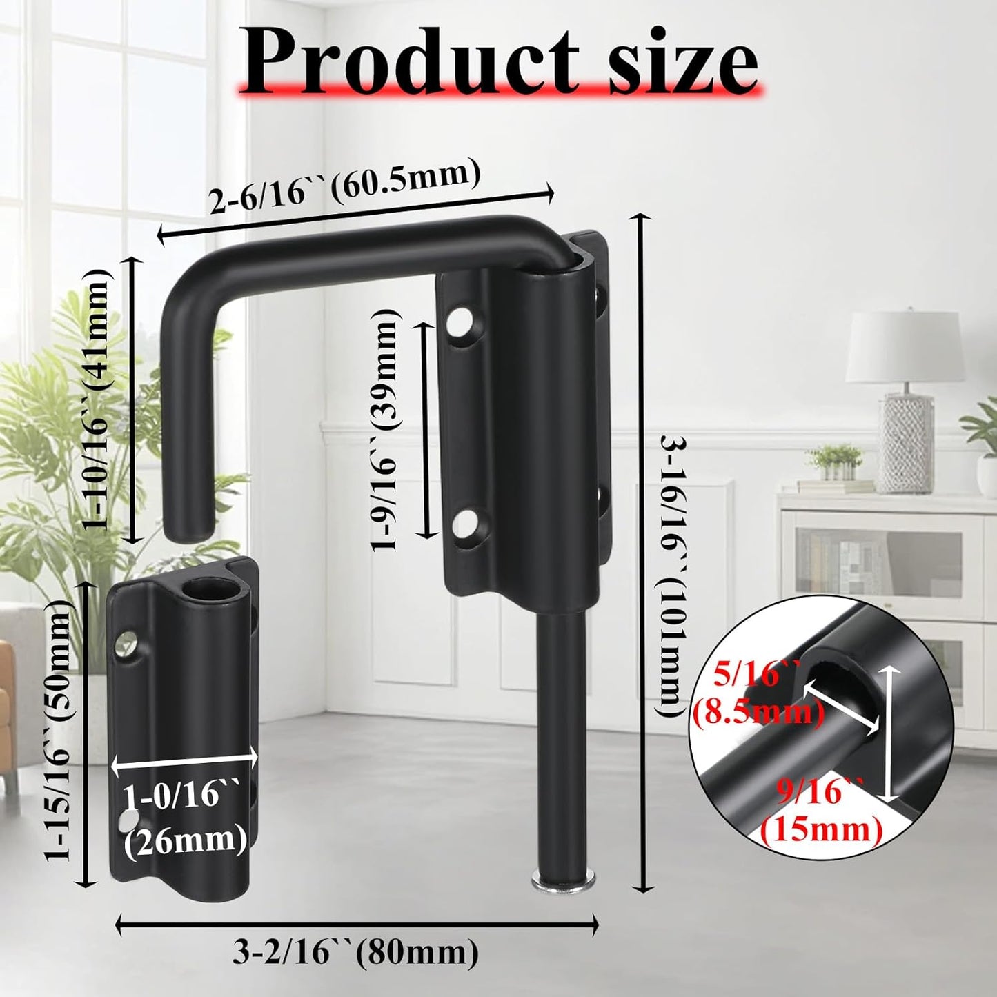 Pestillo puerta deslizante forma U para puerta 90/180 grados negro