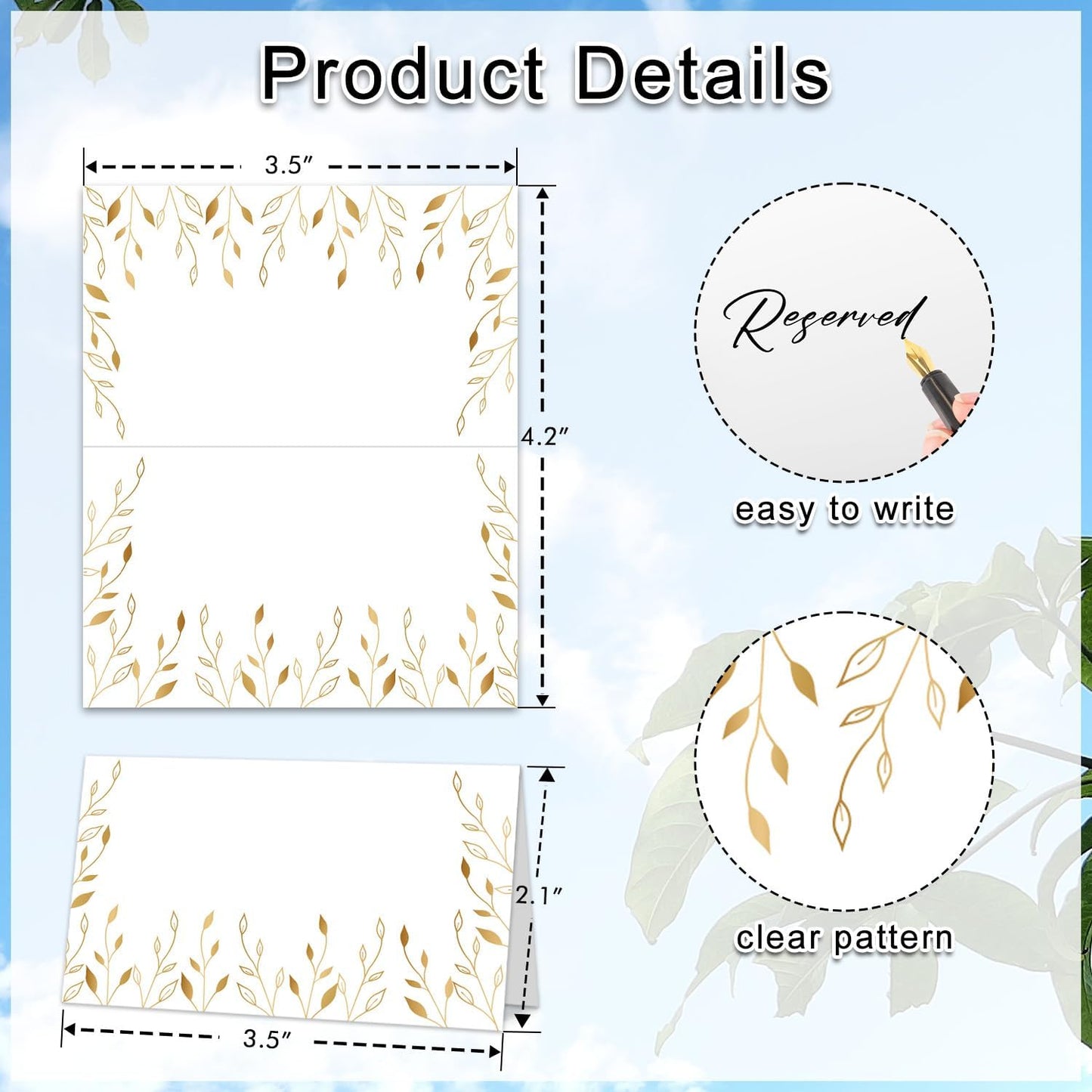 Tarjetas de lugar doradas para mesas de boda y fiestas