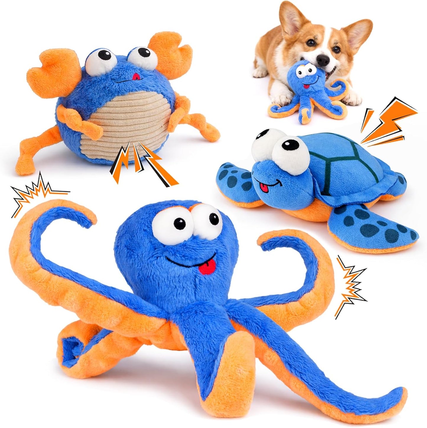 Juego 3 juguetes peluche temática oceánica perros pequeños