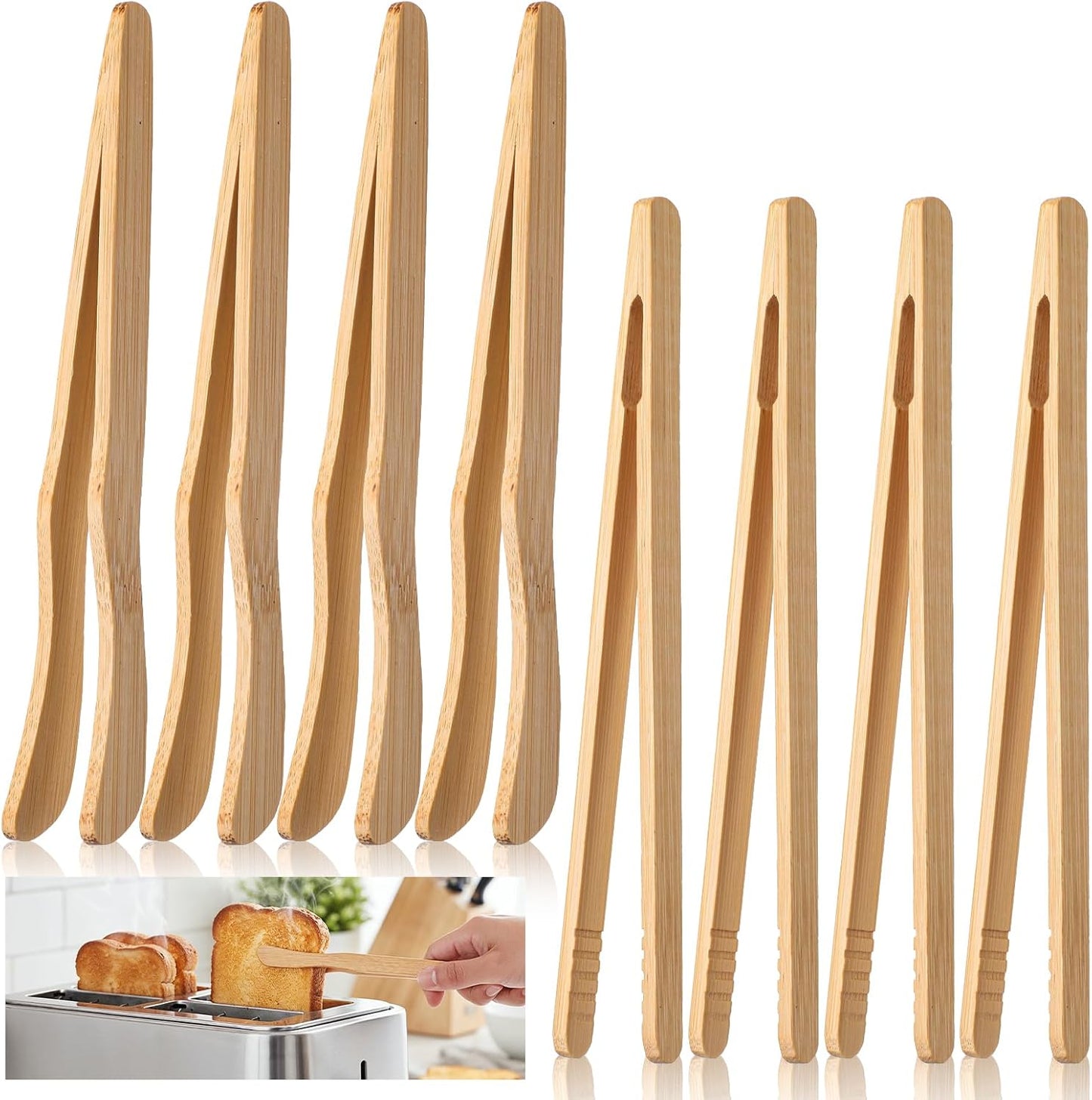 Pinzas de bambú para tostadas de 7 pulgadas con puntas dentadas