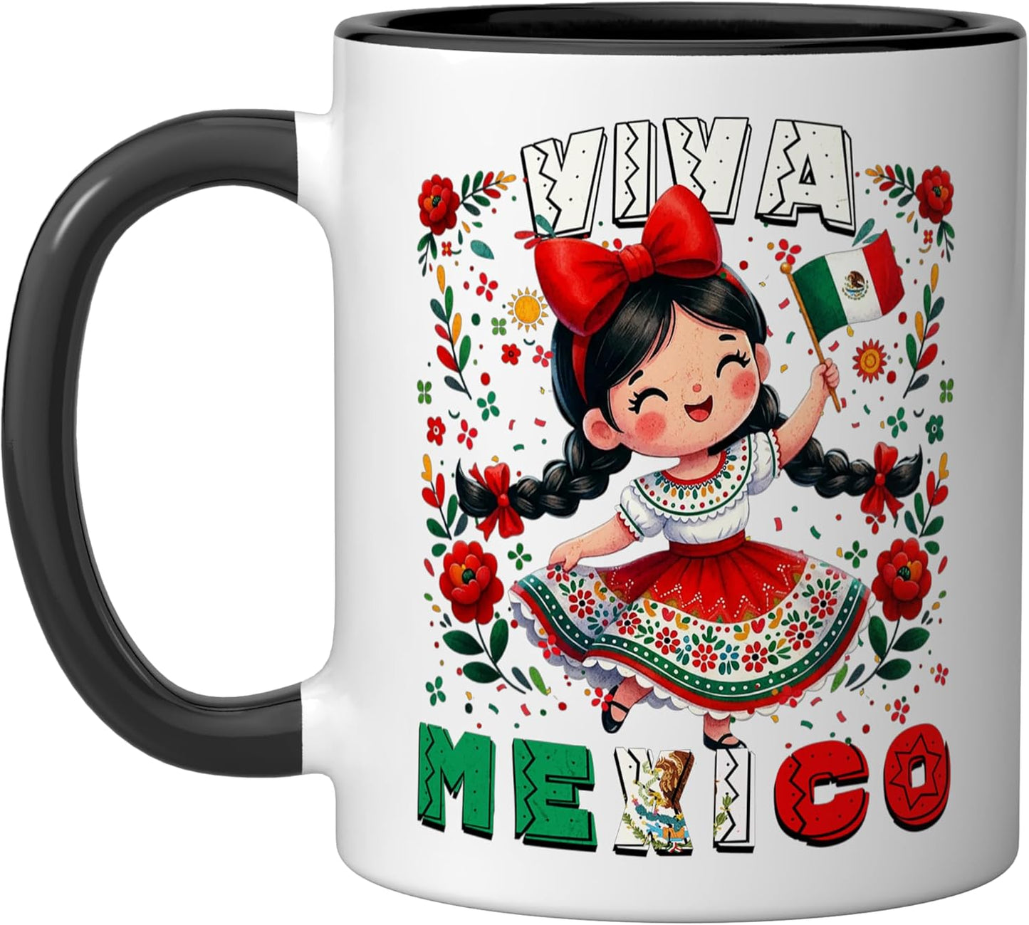 Taza de cerámica para niña con bandera mexicana