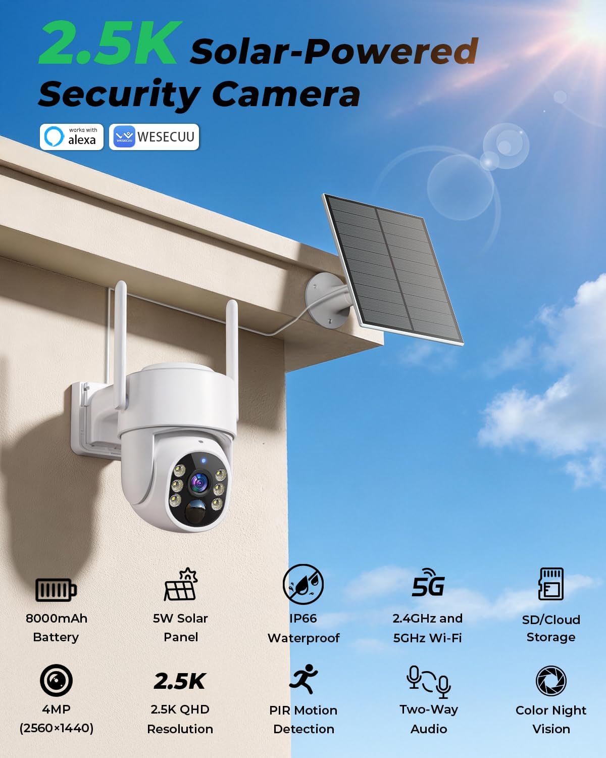Cámara seguridad solar 2K 5G visión nocturna AI