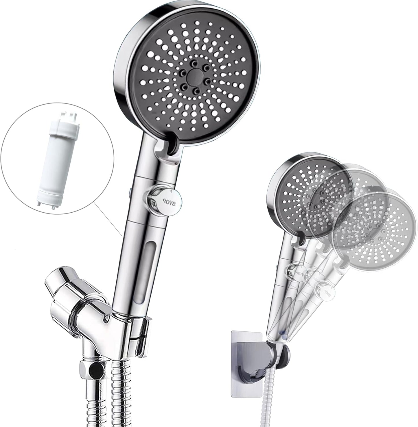 Cabezal ducha 6 modos presión alta 5pulg acero inox