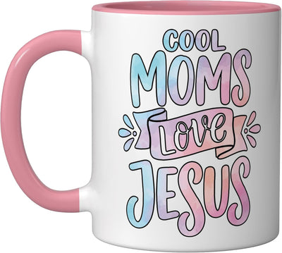 Taza cerámica Cool Moms Love Jesus rosa/blanca