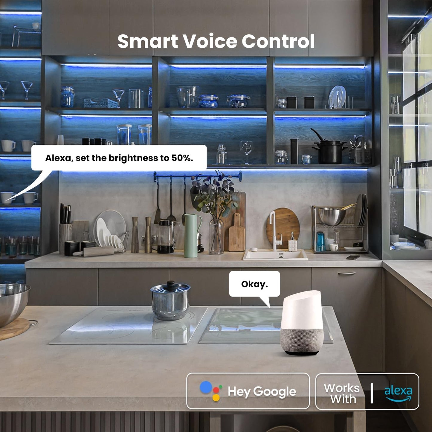 Luces LED RGB negras para estantería con Alexa WiFi