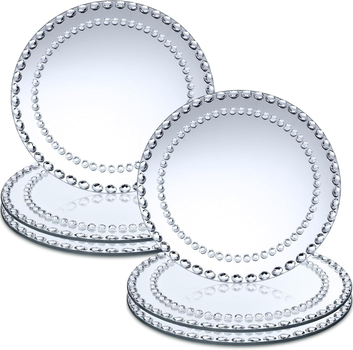 Platos carga vidrio espejo 13 pulg plateados para bodas y eventos