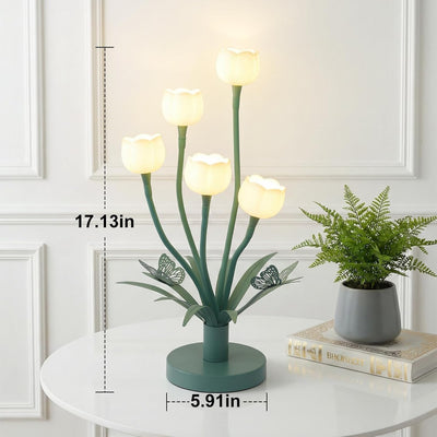 Lámpara mesa tulipán 5 cabezales cisne luz dormitorio