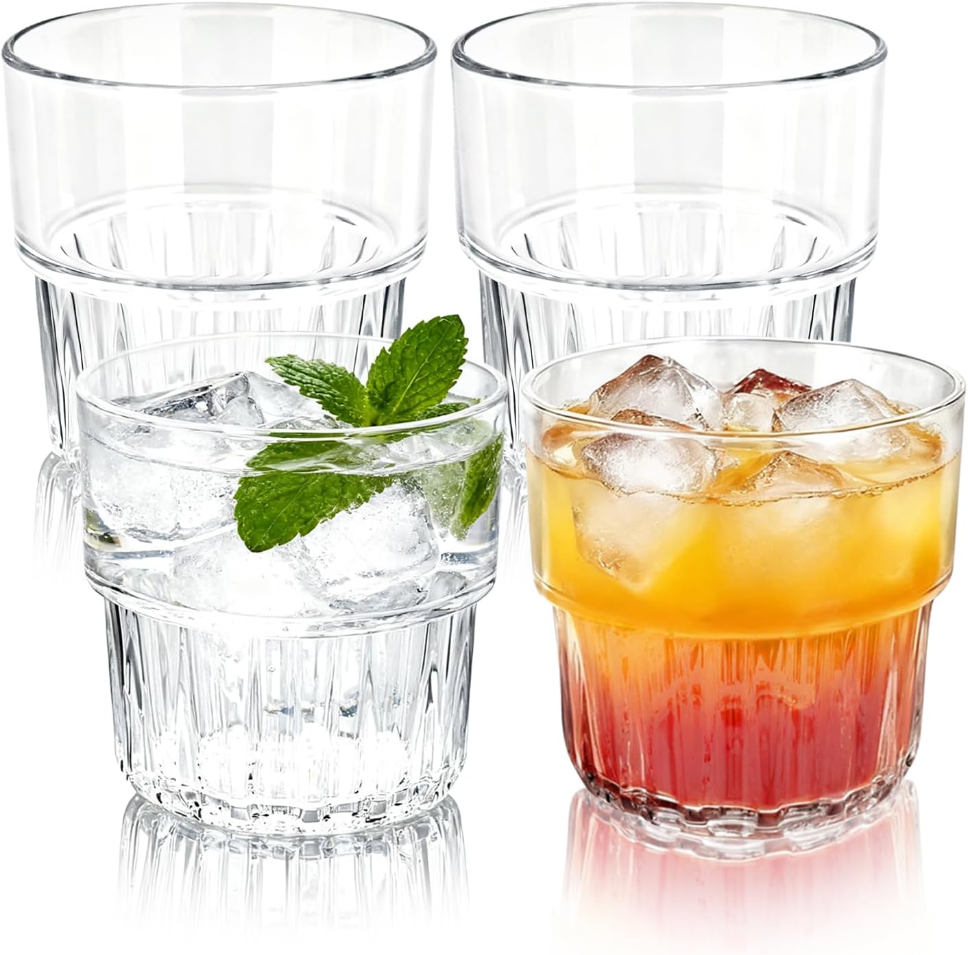 Set 4 vasos plástico reutilizables 10oz transparentes apilables