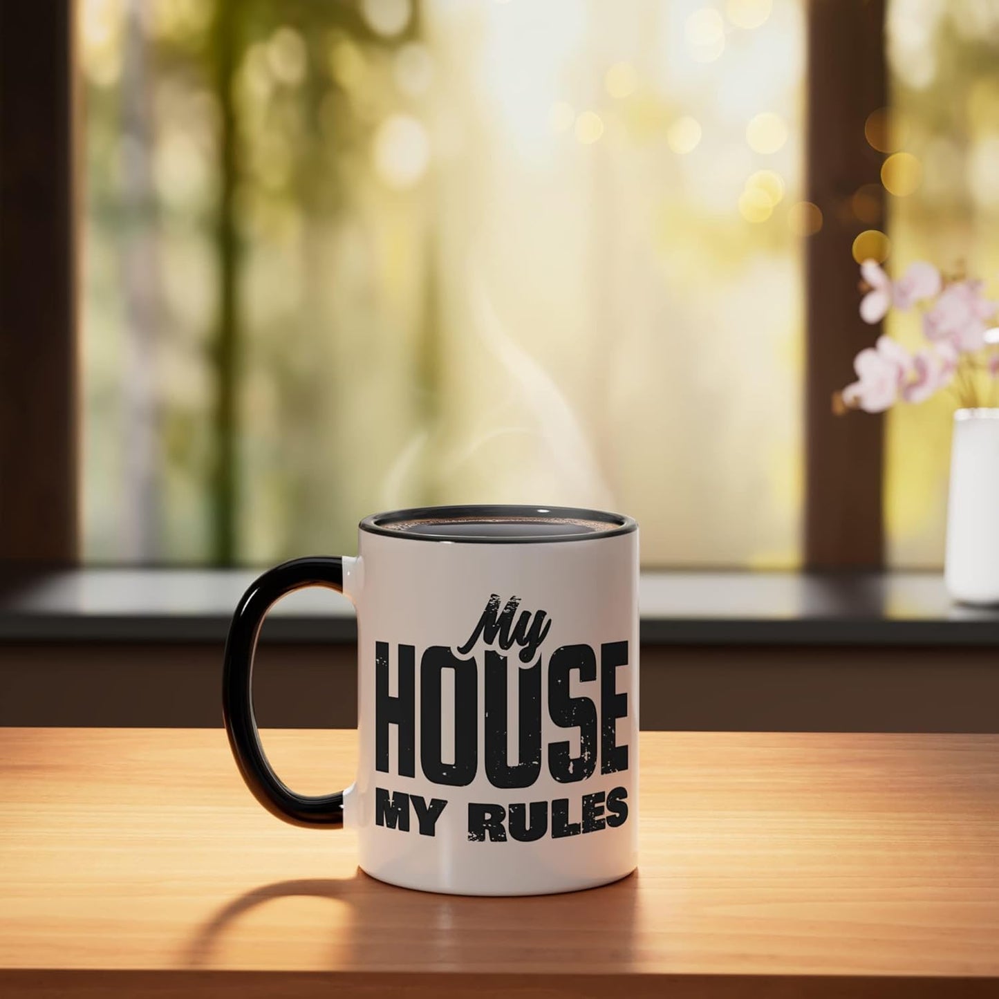 Taza cerámica My House My Rules negra/blanca