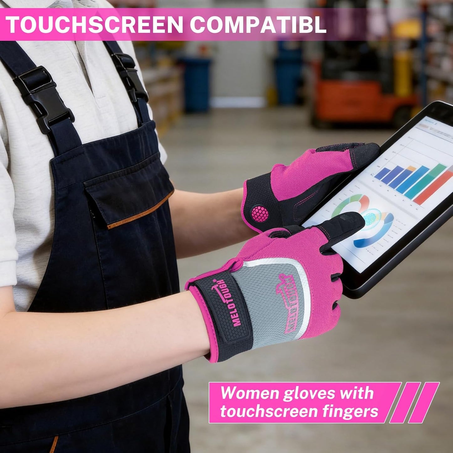 Guantes trabajo mujer seguridad tactiles transpirables rosa